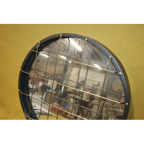 204 - Retro Style Wall Mirror With Cage Front, 46cm Diameter