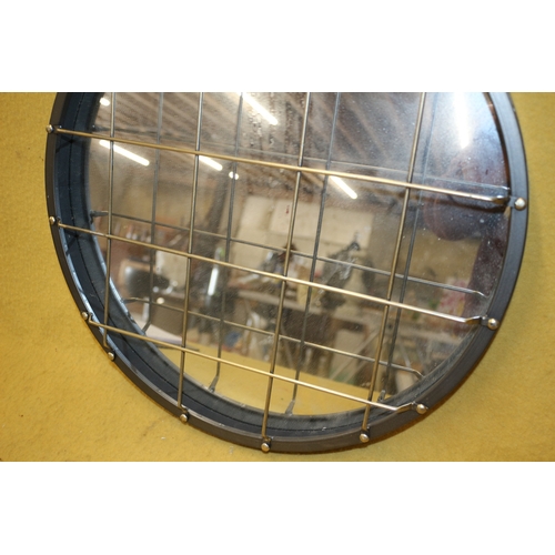 204 - Retro Style Wall Mirror With Cage Front, 46cm Diameter