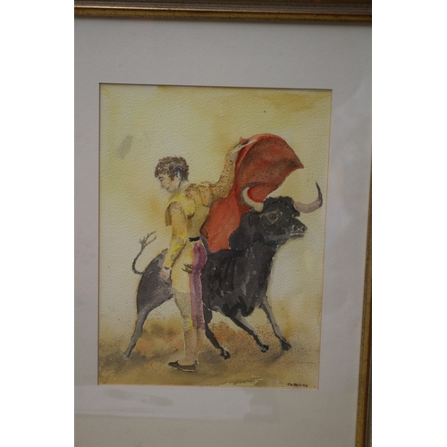 222 - Bullfighter Watercolour by Peter Giull, 46 x 34 cm