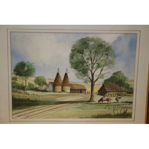 233 - Watercolour of Oasts of Kent, By Mike Lamb, 49 x 39 cm