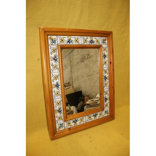 238 - Vintage Tile Edged Mirror, 64 x 49 cm Tall