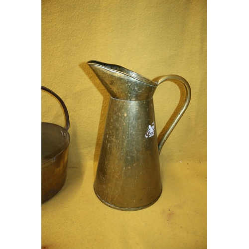 240 - Very Heavy Bronze Preserve Pan & Jug , 39cm Tall