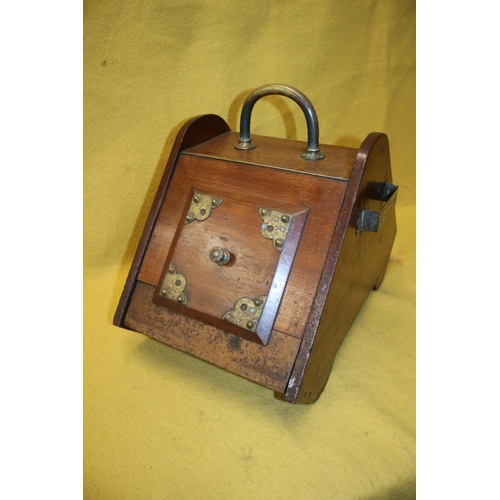 248 - Aged Large Coal Scuttle with Brass Furnishings, 42cm Tall