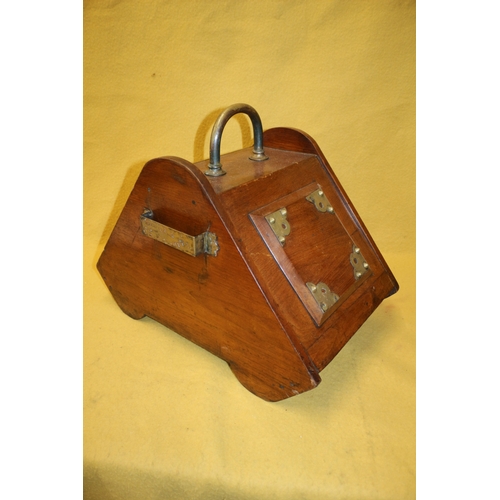 248 - Aged Large Coal Scuttle with Brass Furnishings, 42cm Tall