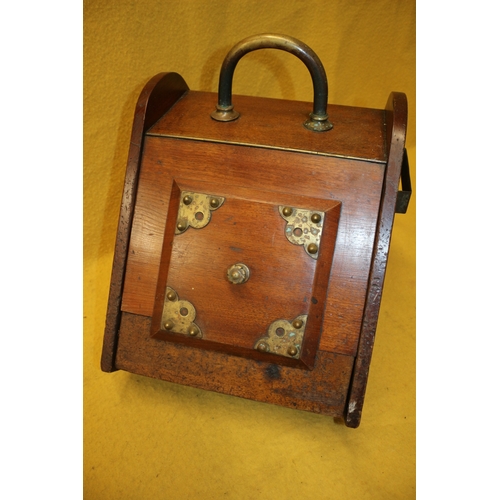 248 - Aged Large Coal Scuttle with Brass Furnishings, 42cm Tall