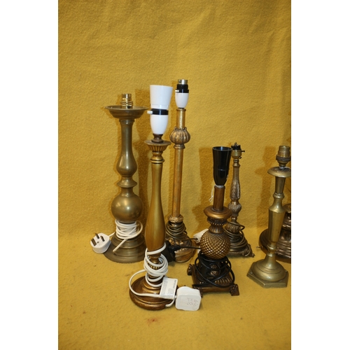 258 - 7 Brass/Copper/ Coloured Lamps, Tallest is 56cm