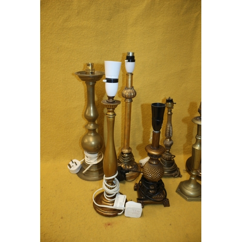 258 - 7 Brass/Copper/ Coloured Lamps, Tallest is 56cm