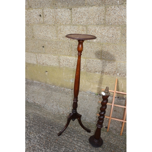 260 - Vintage Barley Twist Solid Wood Lamp Base with Brass Leaf Design Attachments plus Pine Wall Unit and... 