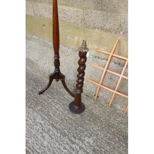 260 - Vintage Barley Twist Solid Wood Lamp Base with Brass Leaf Design Attachments plus Pine Wall Unit and... 