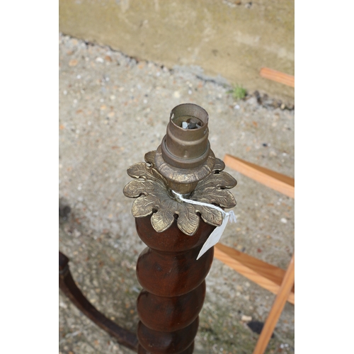 260 - Vintage Barley Twist Solid Wood Lamp Base with Brass Leaf Design Attachments plus Pine Wall Unit and... 