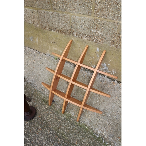 260 - Vintage Barley Twist Solid Wood Lamp Base with Brass Leaf Design Attachments plus Pine Wall Unit and... 