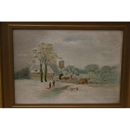 426 - Oil on Board of a Snow Scene, 43 x 33 cm