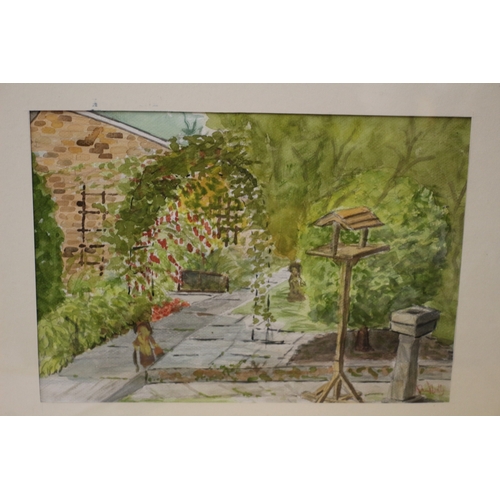 428 - Watercolour of Floral Arch and Bird Stand, 50 x 40 cm