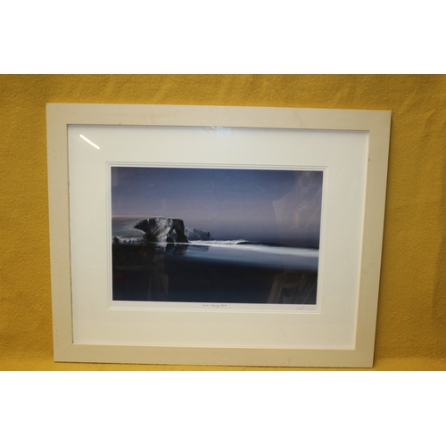 431 - Signed print of Cliff and Sea Scene, Winter Morson Porth, 78 x 62 cm