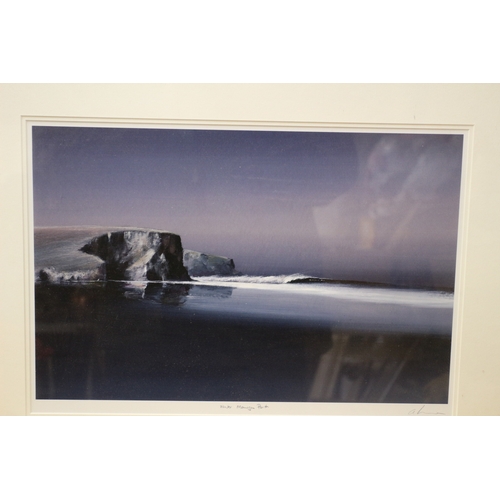 431 - Signed print of Cliff and Sea Scene, Winter Morson Porth, 78 x 62 cm