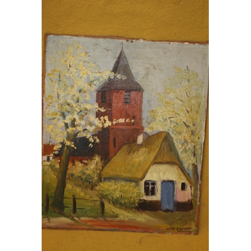 435 - Signed Oil on Board by Joe Rodyer, Old Village Scene