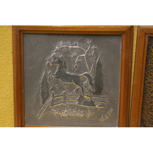 445 - Copper and Metal Pressings, One Elephant and One Horse, Horse is signed L.V.WILD, 36 X 36 cm