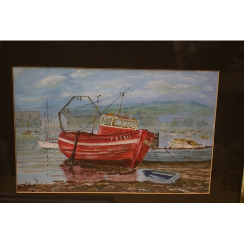 447 - Collection of Watercolours- Fishing Boat, Swans, Beach & Farm House, Various Sizing, Largest is 47 x... 