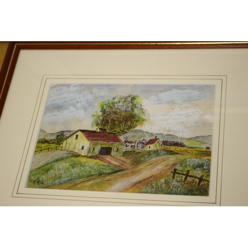 447 - Collection of Watercolours- Fishing Boat, Swans, Beach & Farm House, Various Sizing, Largest is 47 x... 