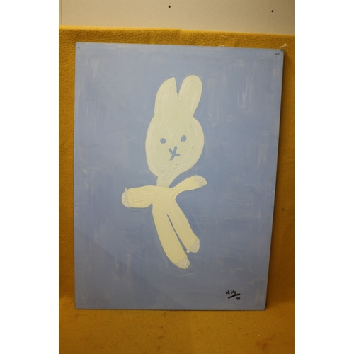 450 - Oil on Canvas of a Rabbit, Signed Nicky 1999, 76 x 101 cm