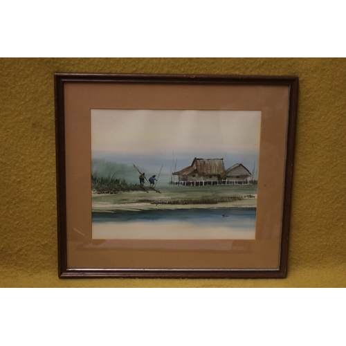 59 - Watercolour of Asian Scene, Signed Tom, 35 x 31cm