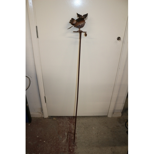 79 - Metal Bird on Pole, Owl, with Bells and Welcome Sign - 126cm Tall