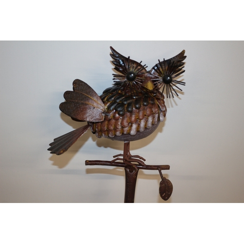 79 - Metal Bird on Pole, Owl, with Bells and Welcome Sign - 126cm Tall