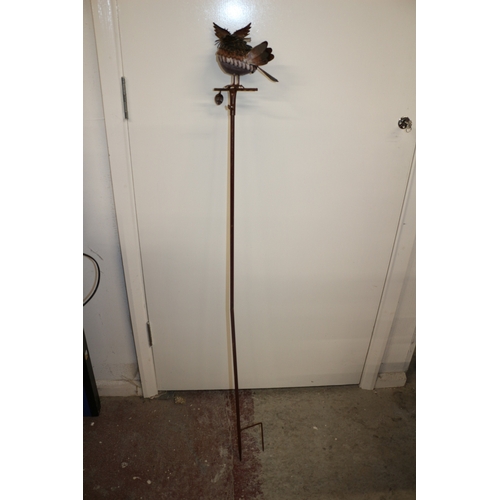 79 - Metal Bird on Pole, Owl, with Bells and Welcome Sign - 126cm Tall