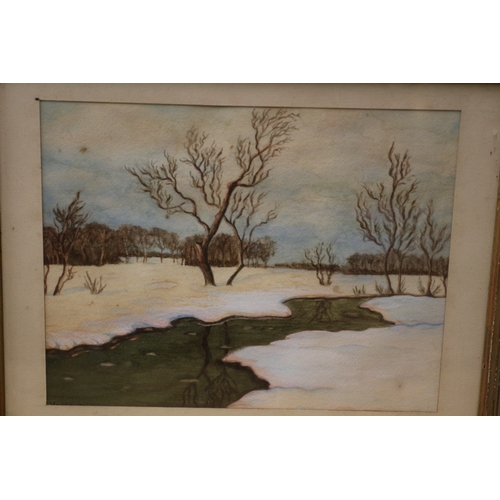 455 - Snow Scene Watercolour by F Hopgood - 47 x 38cm