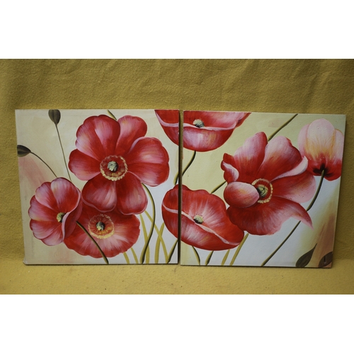 456 - 2 x Canvas Paintings of Poppies - 50 x 50cm