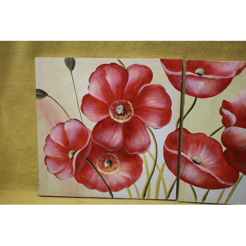 456 - 2 x Canvas Paintings of Poppies - 50 x 50cm