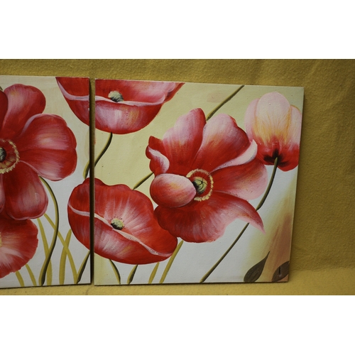 456 - 2 x Canvas Paintings of Poppies - 50 x 50cm