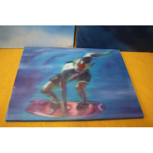 465 - 3 Large Canvas Pictures of Surfing Scenes - Largest 76 x 71