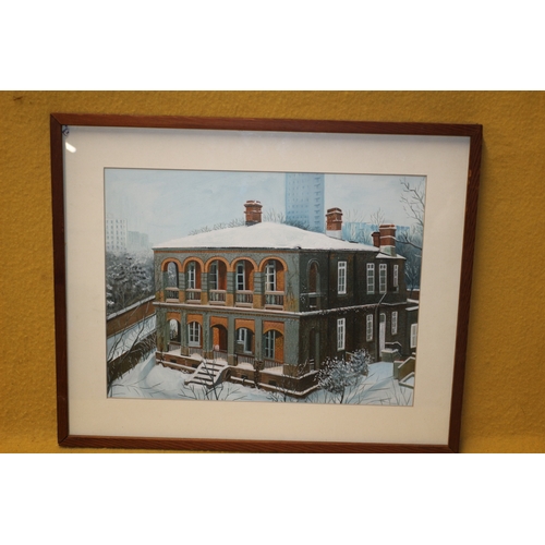 470 - Snow Covered Manor House - Mixed Media