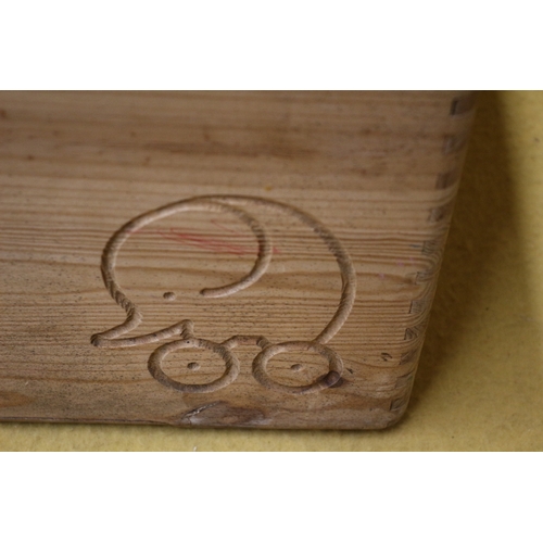 471 - Pine Storage Box with Elephant carving - 40 x 30 x 24cm