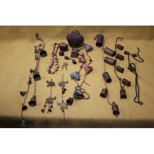 476 - Vintage - Possibly Antique, Brass Bells and Indian Ceremonial Items including Prayer Bells plus Cow ... 