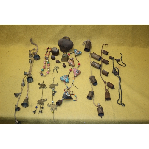 476 - Vintage - Possibly Antique, Brass Bells and Indian Ceremonial Items including Prayer Bells plus Cow ... 