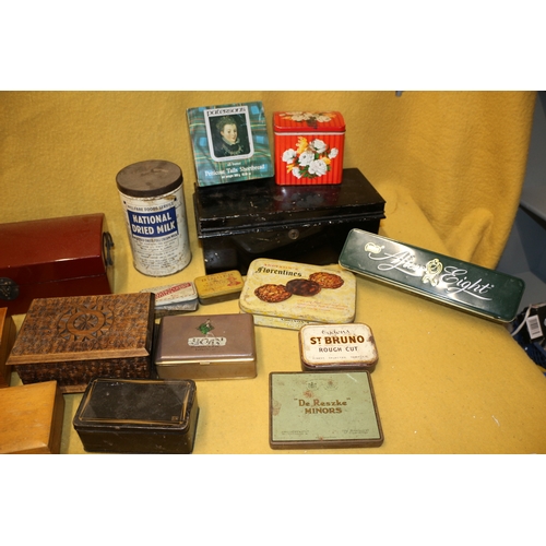 487 - Selection of Wooden Boxes plus other Materials. Vintage Tins and Tobacco Tins