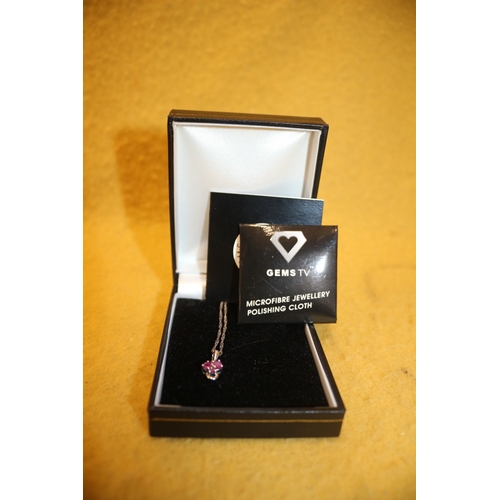 501 - Very Pretty Ruby and Silver Pendant Necklace on Silver Chain in Box