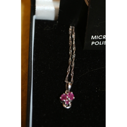 501 - Very Pretty Ruby and Silver Pendant Necklace on Silver Chain in Box