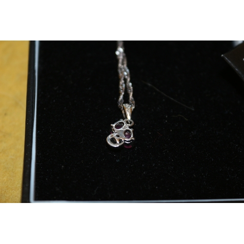 501 - Very Pretty Ruby and Silver Pendant Necklace on Silver Chain in Box