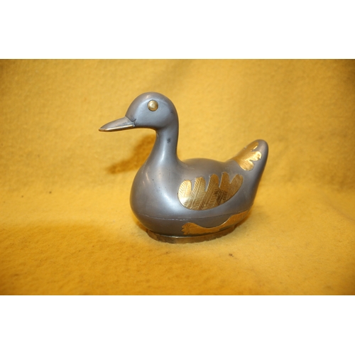 506 - Pewter Duck with Bronze Decoration, Trinket Box