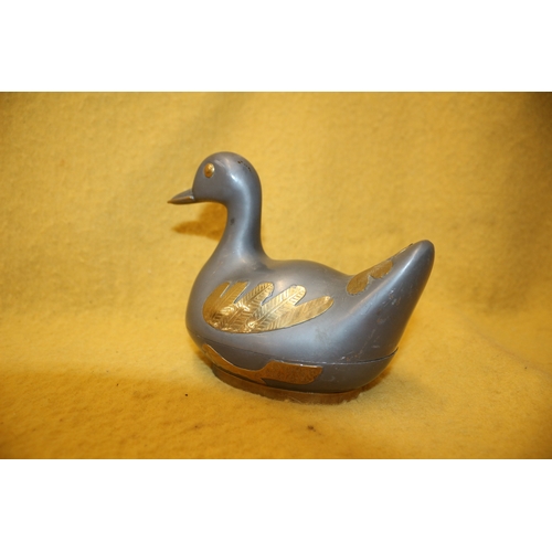 506 - Pewter Duck with Bronze Decoration, Trinket Box