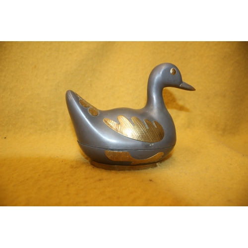 506 - Pewter Duck with Bronze Decoration, Trinket Box