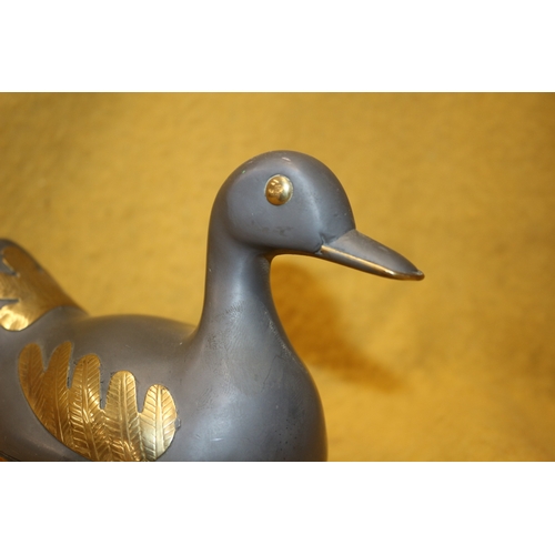 506 - Pewter Duck with Bronze Decoration, Trinket Box