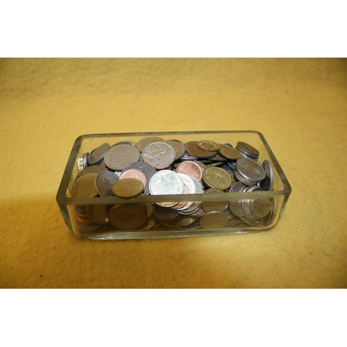 422 - Glass Tray of Mixed Coins of Mixed Age