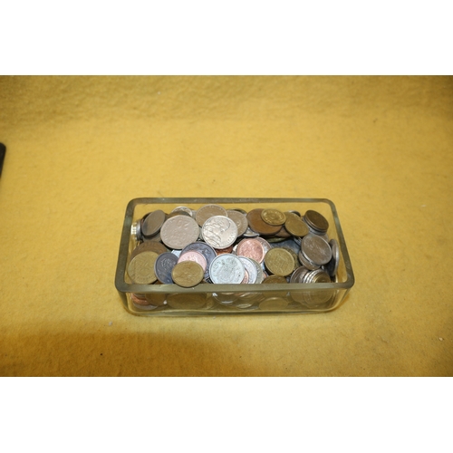 422 - Glass Tray of Mixed Coins of Mixed Age