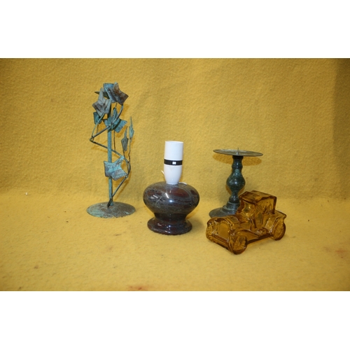 230 - 2x Candlesticks, Lamp Base and Glass Car