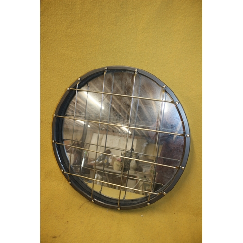 231 - Retro Style Wall Mirror With Cage Front, 46cm Diameter