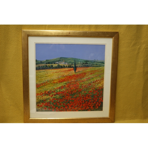 284 - Mixed Media Depicting Poppy Field by E.R. Evans, 72 x 72 cm